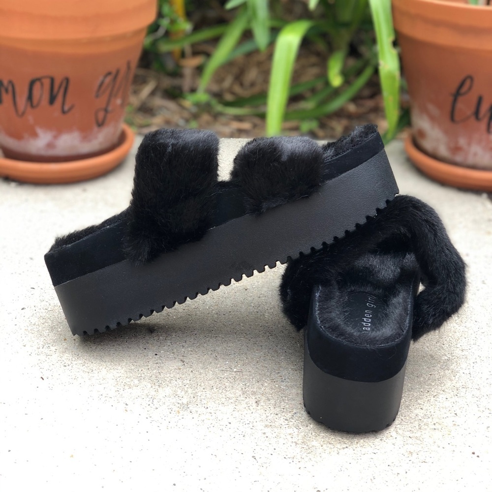 Madden Girl platform furry slipper sandals